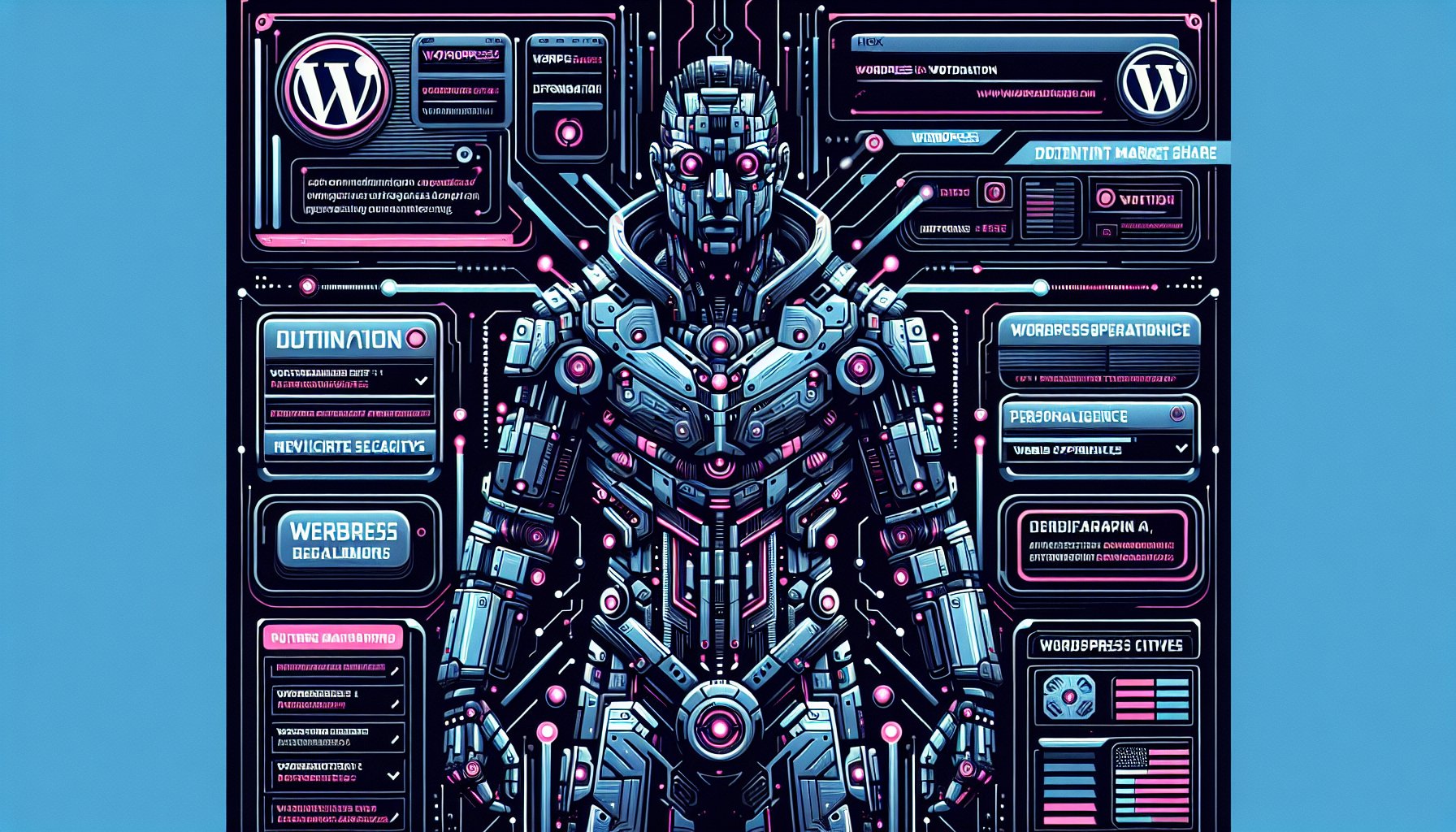 Infographic showcasing WordPress market share, AI in web development, user experience trends, and security challenges.