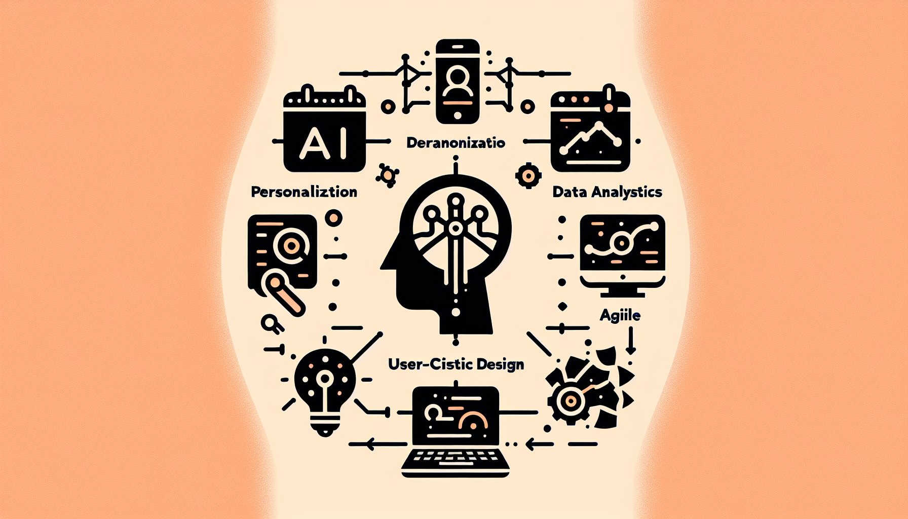 Custom website development trends for 2025 highlighting AI-driven personalization, data analytics, user-centric design, and agile methodologies.