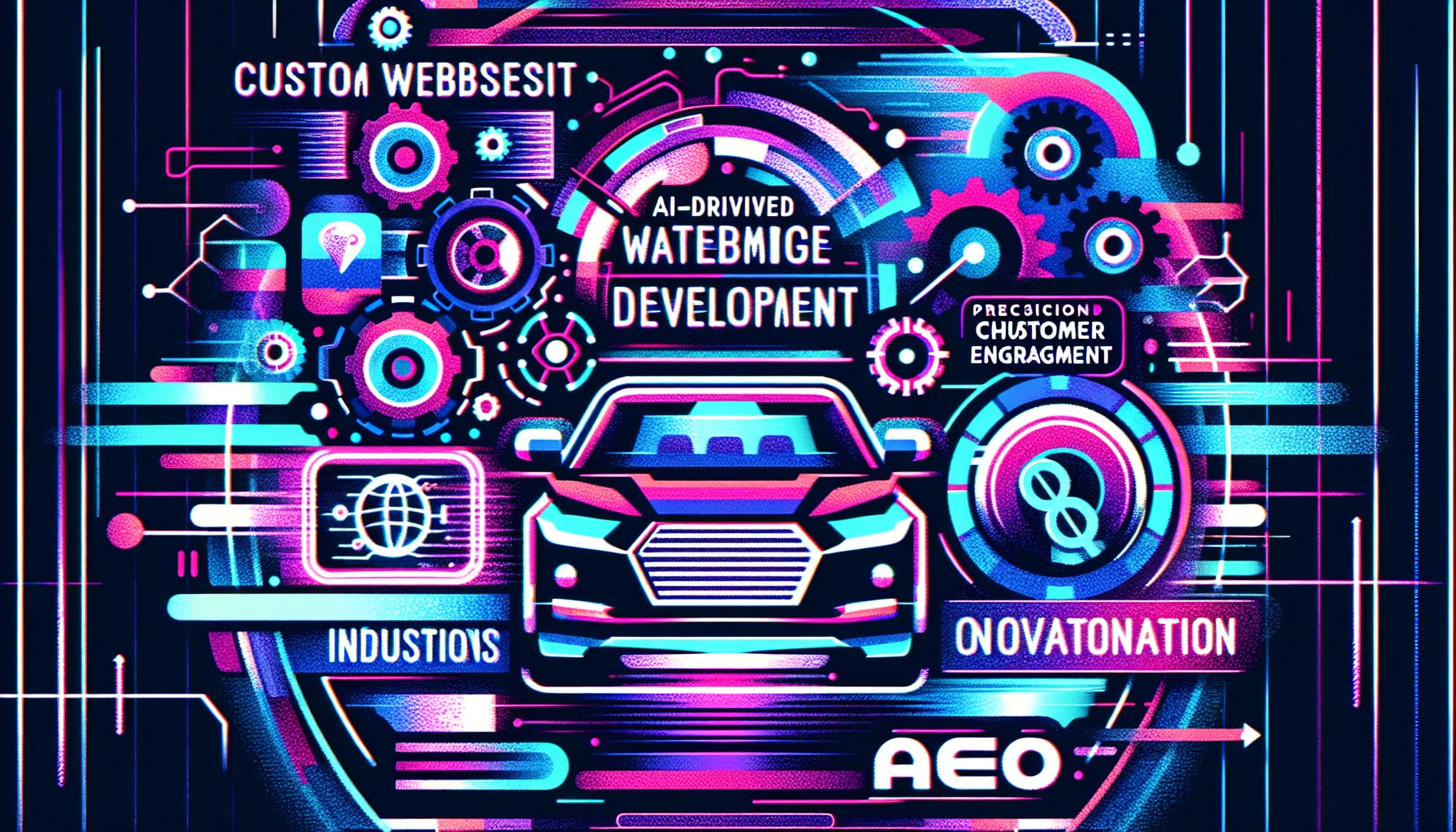 Custom website development for the automotive industry featuring AI-driven engagement, precision navigation, and SEO strategies.