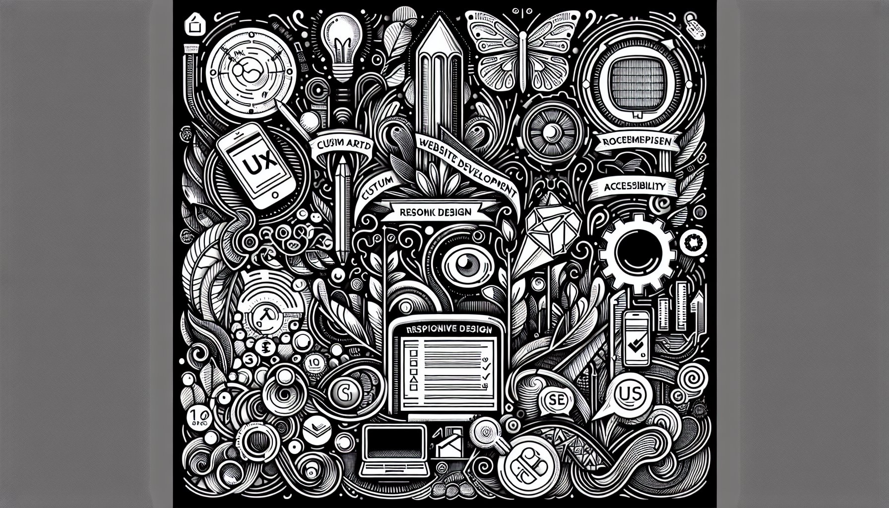 Key terms in custom website development: responsive design, UX design, accessibility, and SEO optimization explained.