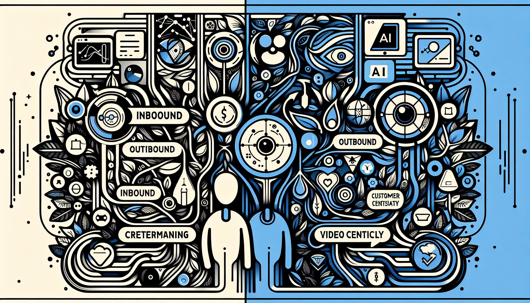 Comparison of outbound and inbound marketing strategies focusing on customer centricity, video content, and AI in 2025.