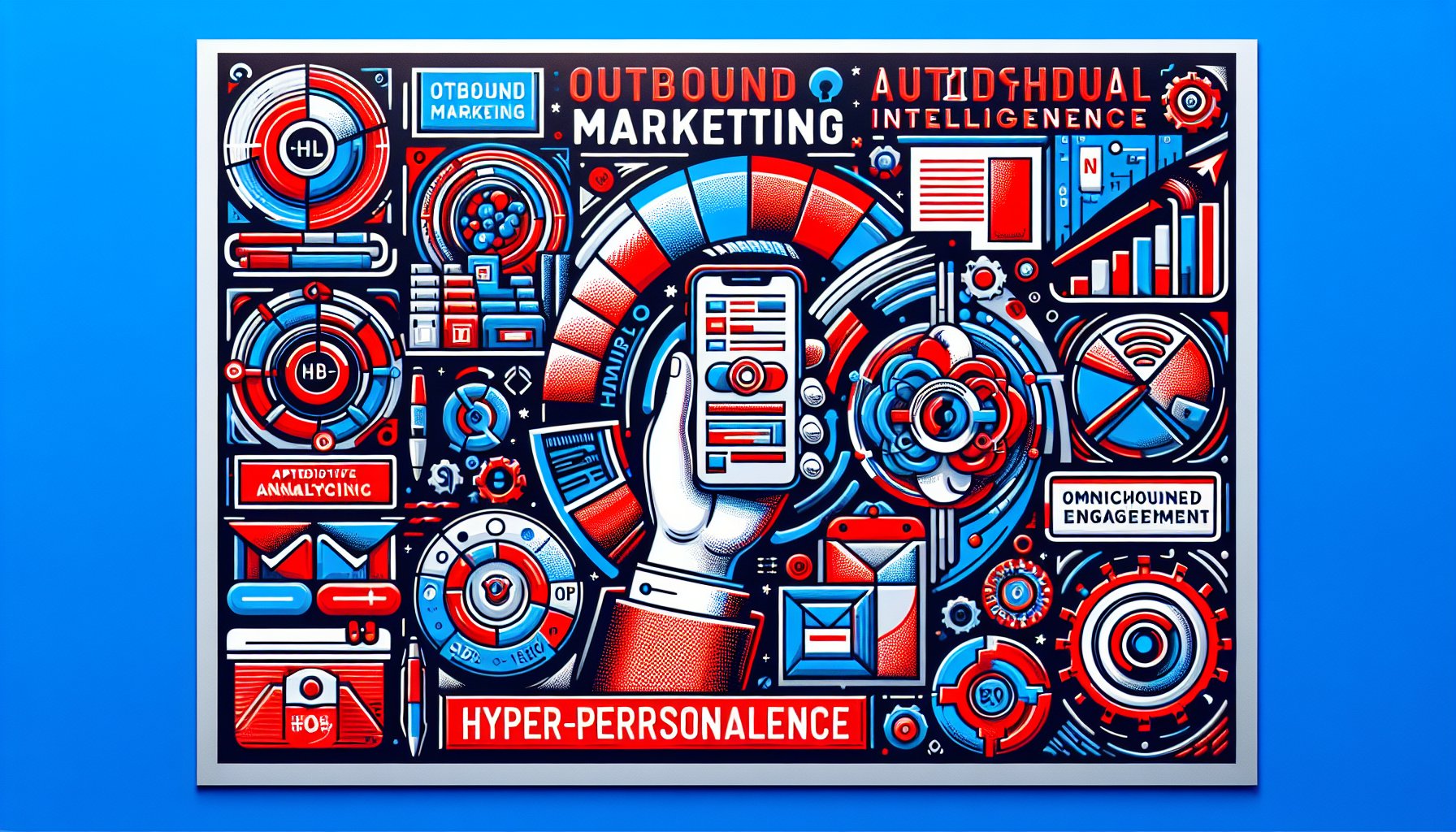 Graphic illustrating outbound marketing trends in 2025: AI, hyper-personalization, predictive analytics, and omnichannel engagement.